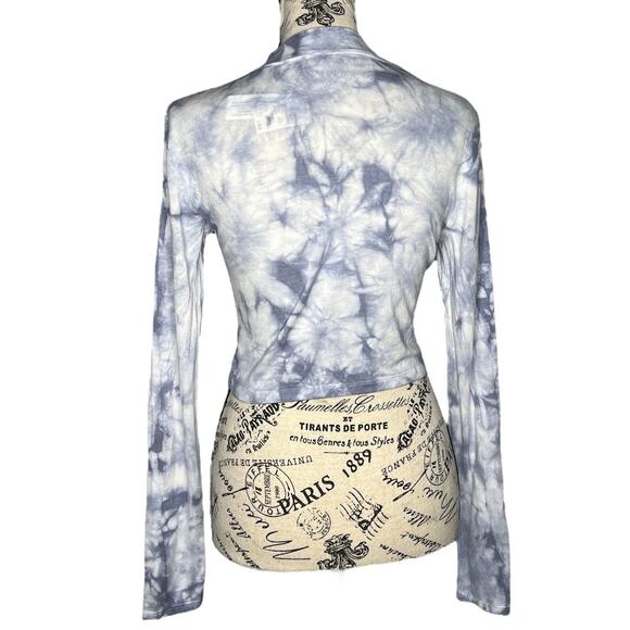 Aero (M) Seriously Soft Blue Tie Dye Long Sleeve High Neck Cropped Top Shirt Tee - Picture 3 of 8